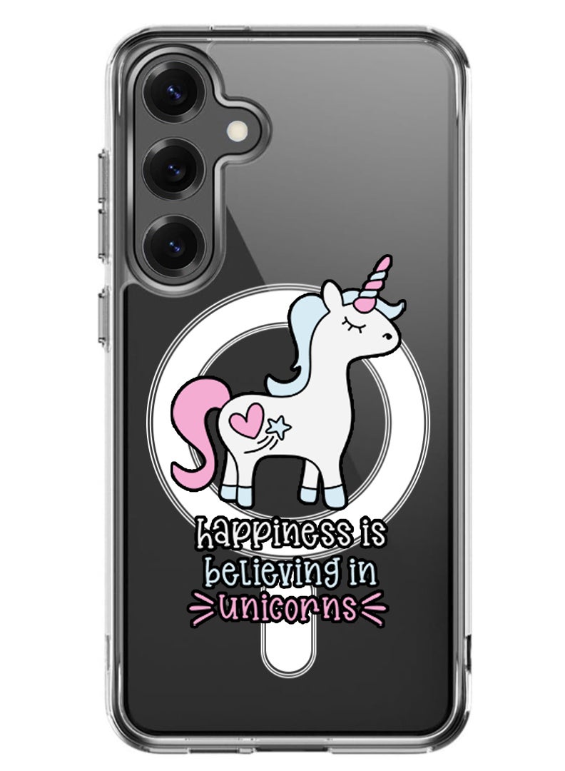 Theodor Magnetic Case for Samsung Galaxy S25 6.2-inch Compatible with MagSafe Wireless Charging, Shockproof Phone Bumper Cover Happiness is believing in Unicorns - Image 1