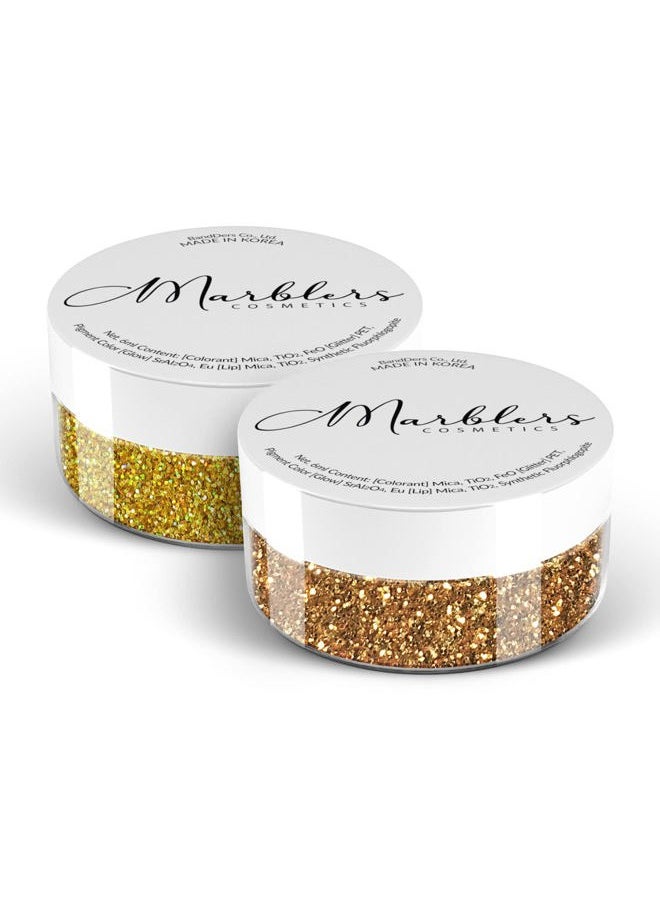 MARBLERS Cosmetic Grade Fine Glitter Duo [Dark Gold & Holo 24K Gold] 0.36oz (10g) | Non-Toxic | Vegan | Cruelty-Free | Eyeshadow, Nail Polish, Nail Art | Festival, Rave & Party Makeup | Body & Face  - Image 1