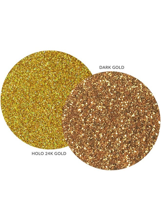 MARBLERS Cosmetic Grade Fine Glitter Duo [Dark Gold & Holo 24K Gold] 0.36oz (10g) | Non-Toxic | Vegan | Cruelty-Free | Eyeshadow, Nail Polish, Nail Art | Festival, Rave & Party Makeup | Body & Face  - Image 2