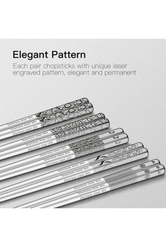 SYOSI Metal Chopsticks Reusable 18/8 Stainless Steel Chopsticks Multipack Dishwasher Safe Chop Sticks Laser Engraved Non-slip Chopstick for Cooking Eating 9 1/4 Inches 5 Pairs Gift Set  - Image 3