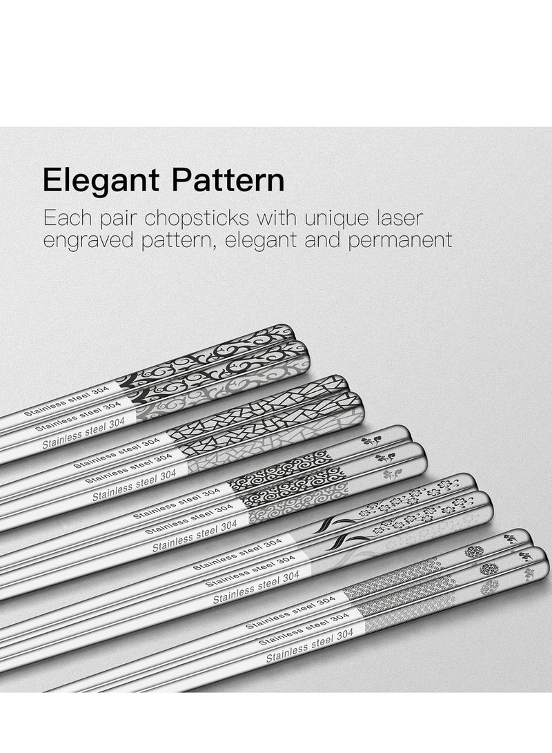 SYOSI Metal Chopsticks Reusable 18/8 Stainless Steel Chopsticks Multipack Dishwasher Safe Chop Sticks Laser Engraved Non-slip Chopstick for Cooking Eating 9 1/4 Inches 5 Pairs Gift Set  - Image 3