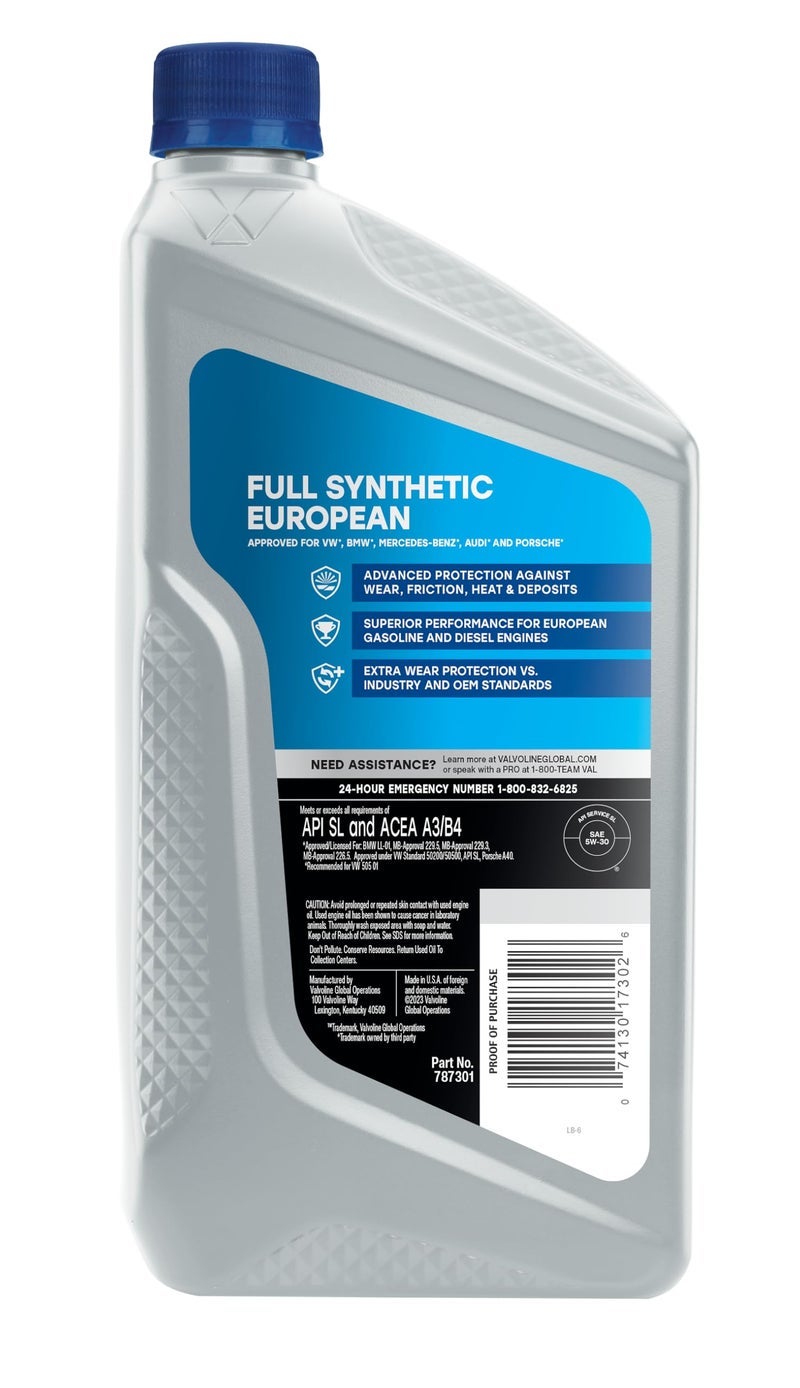 Valvoline European Vehicle Full Synthetic SAE 5W-30 Motor Oil 1 QT - Image 2