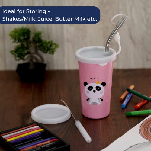 PDDFALCON Stainless Steel Panda Cartoon Print Glass/Tumbler With Steel Straw,Cleaning Brush & Food Grade Cap for Straw, 100% Leak Proof, BIS Certified, Jindal Seal & Made In India- 450ml (Pink) - Image 5