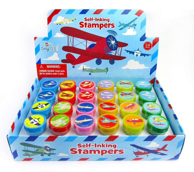 TINYMILLS 24 Pcs Airplane Stampers for Kids Birthday Party Favors Bag Stuffers Pinata Fillers Classroom Rewards Carnival Prizes Gifts - Image 1