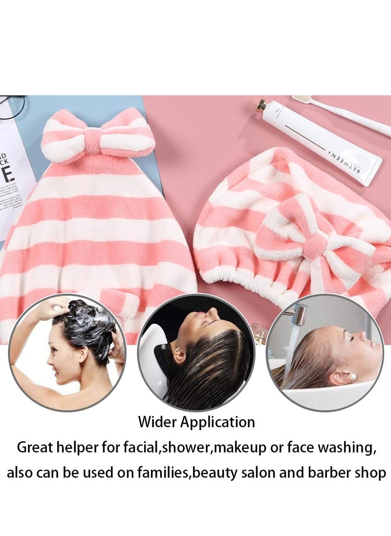 SYOSI - Microfiber Hair Towel Cap 2 Pack Rapid Drying Towel For Hair for Wet Hair, Hair Care Accessory, Ultra Soft Super Absorbent Hair Drying Towel Turban Gray and Pink Bow Hair Towel Wrap - Image 1