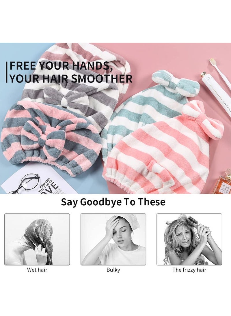 SYOSI - Microfiber Hair Towel Cap 2 Pack Rapid Drying Towel For Hair for Wet Hair, Hair Care Accessory, Ultra Soft Super Absorbent Hair Drying Towel Turban Gray and Pink Bow Hair Towel Wrap - Image 1