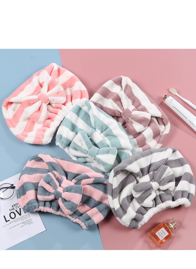 SYOSI - Microfiber Hair Towel Cap 2 Pack Rapid Drying Towel For Hair for Wet Hair, Hair Care Accessory, Ultra Soft Super Absorbent Hair Drying Towel Turban Gray and Pink Bow Hair Towel Wrap - Image 1
