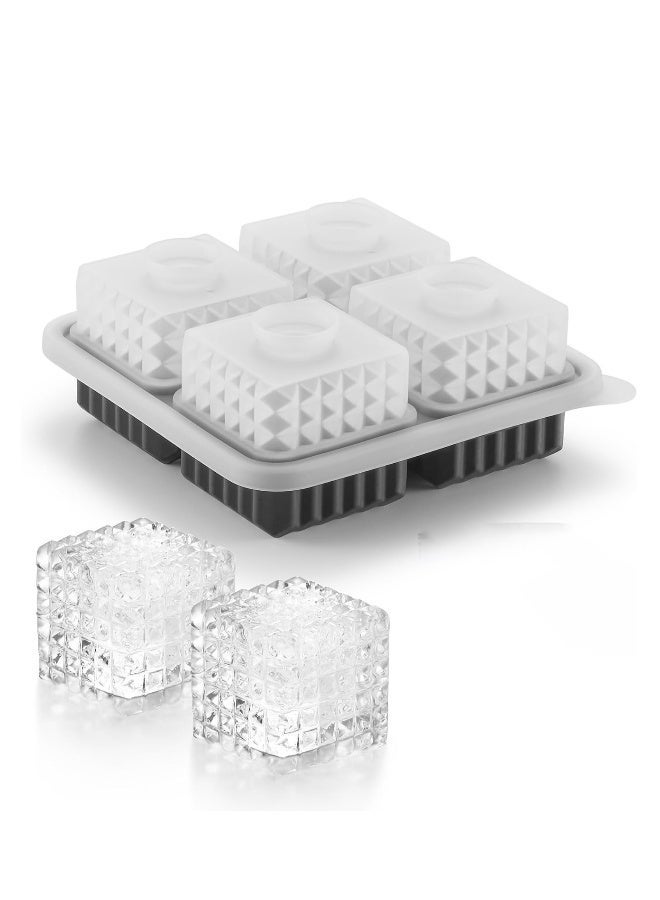 3D Square Ice Cube Tray, Ice Cube Tray with Lid, Large Square Silicone Fun Shapes Whiskey Ice Mold with Funnel, Easy to Release  Sturdy, for Cocktails, Bourbon,Brandy, Whiskey Gifts for Men, Black