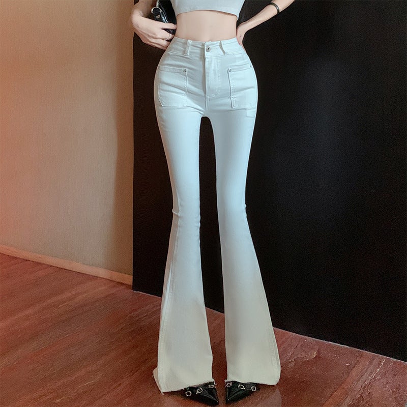 Real S Spice Girls White High Waist Pocket Full Hip Jeans Women'S Bag Hip Slimming Slight Lapping Long Pants - Image 5