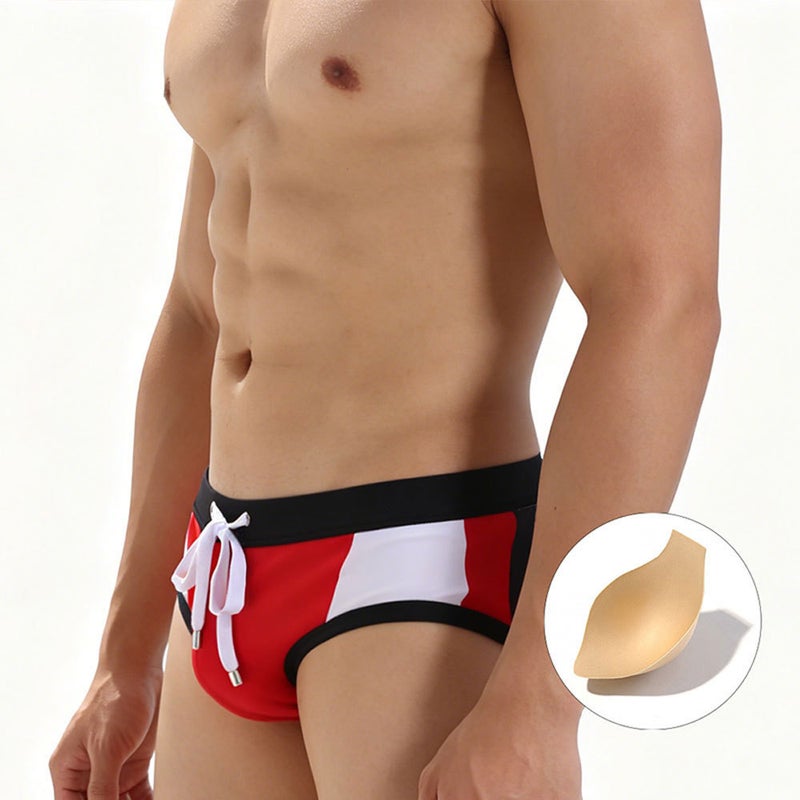 Uxh Men''s Swim Briefs with Cup, Colorful Patchwork Beach Shorts, Drawstring Sexy Tight Swimwear for Men - Image 4
