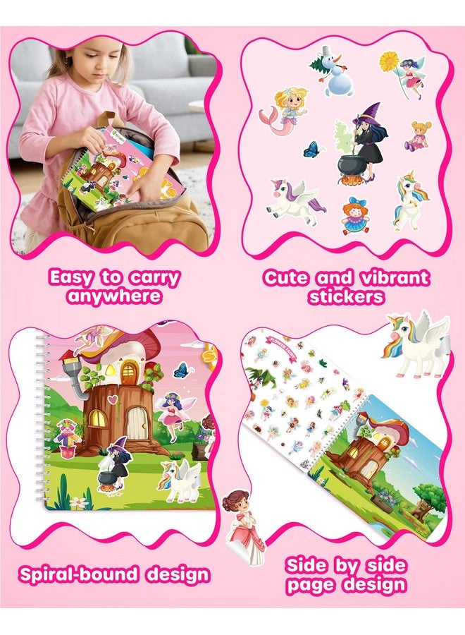 D-FantiX Girl's Sticker Book for Kids, Unicorn Mermaid Flower Fairy Animal 12 Scenes and 500+ Stickers, Toddler Airplane Travel Road Trip Essentials Activity Book, Arts & Craft Gift for Age 3-8 - Image 4