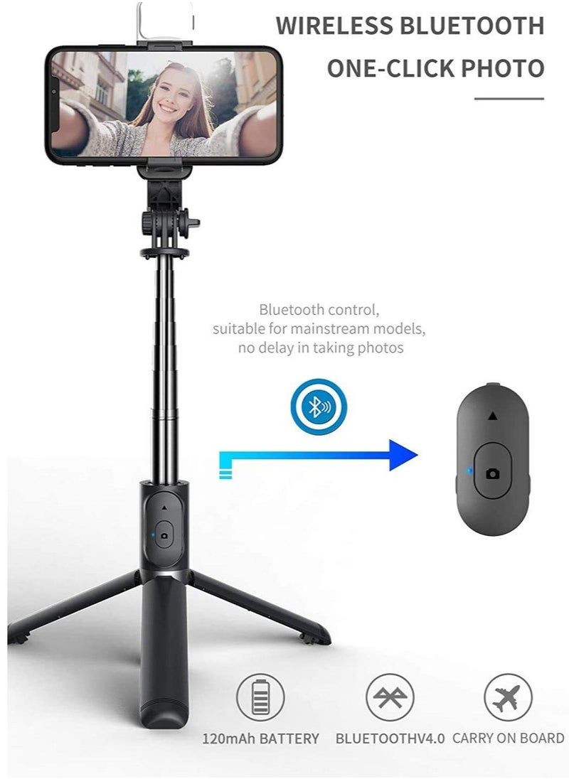 ELTRAZONE - Bluetooth Extendable Selfie Stick with Led Light Wireless Remote and Tripod Stand 104cm for All iPhone and Android Smartphone - Image 1