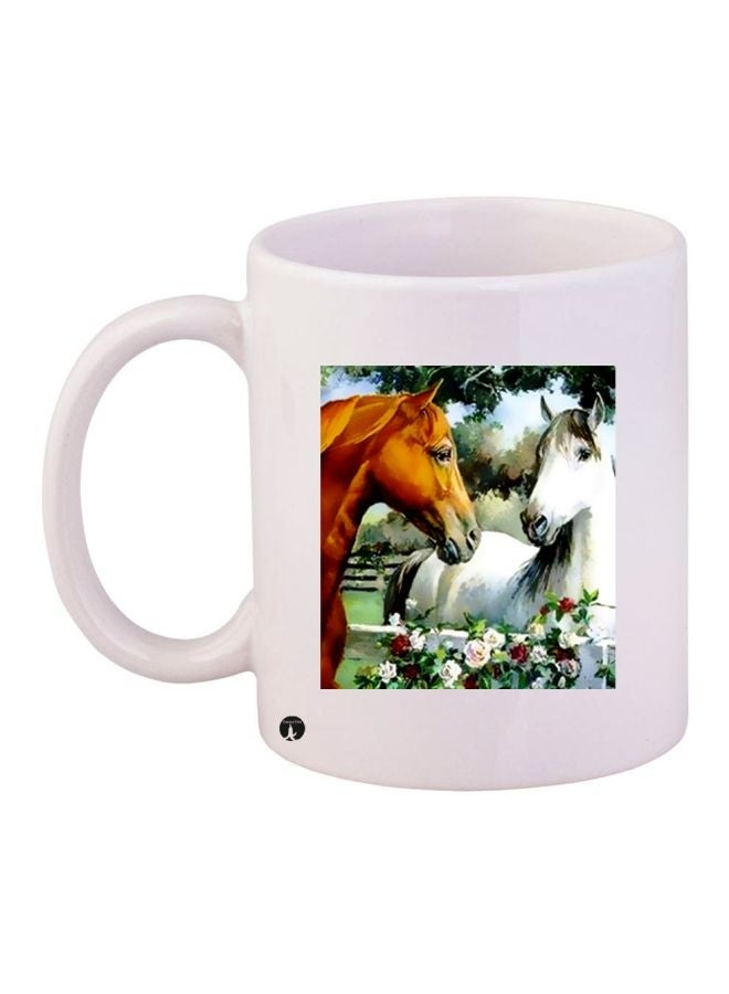 Horse Printed Coffee Mug White/Brown/Green 11ounce