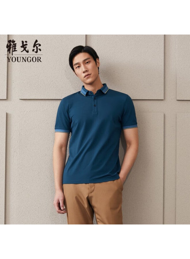 Youngor Men's T-shirt, Summer Young Men's Business Casual Short-sleeve T-shirt, Gspc533019pca, Dark Green, S - Image 1