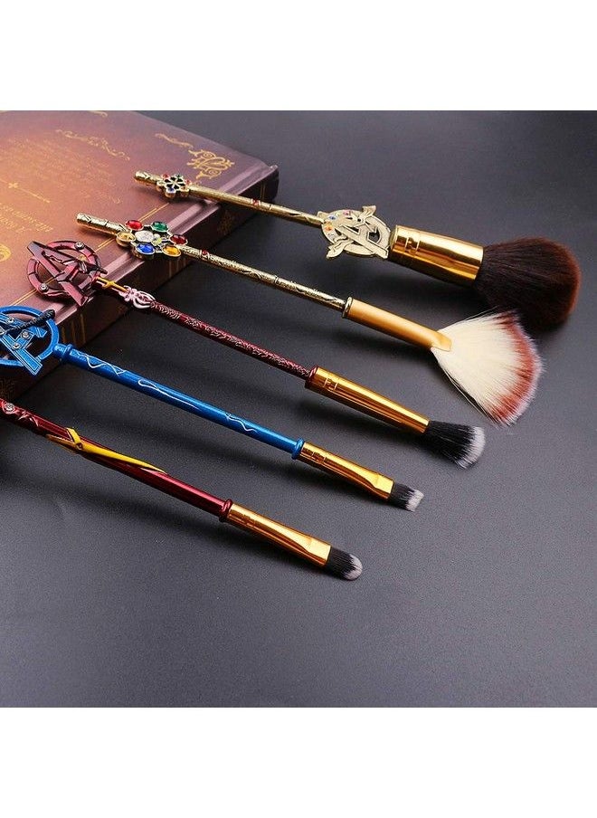 rongji jewelry - 5Pcs Classical Movie Makeup Brushes Professional Cosmetic Brushes Foundation Blending Blush Eye Shadows Face Powder Fan Brushes Kit For Fans - Image 1