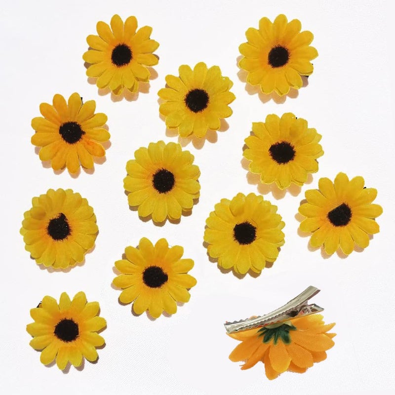12 Packed Women Sweet Mini Sunflower Side Hair Clip Beach Wedding Flower Bridesmaid Hair Accessory