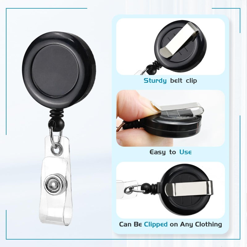 koorito 2 Pack Retractable Name Badge Holder Reel with Belt Clip Badge Reel Retractable for Teachers, Students, Office Workers (Black) - Image 2