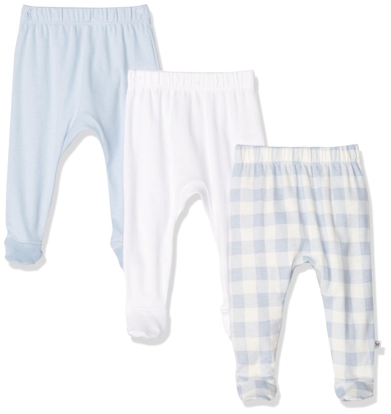 HonestBaby HonestBaby Baby 3Pack Organic Cotton Footed Harem Pants Blue Painted Buffalo Check Newborn