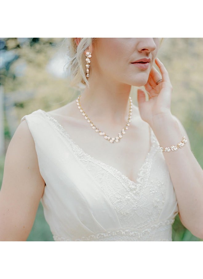EVER FAITH Wedding Jewelry Sets Cream Simulated Pearl Crystal Bridal Necklace Earrings Bracelet Set Goldtone  - Image 3