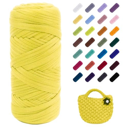 Uiopa TShirt Yarn 200g196ft Elastic Fabric Cloth Knitting T Shirt Yarn Fluorescent Yellow Thick Crochet Fabric Ribbon for Crocheting BagsBasketsRugs Home Decor DIY Crafts