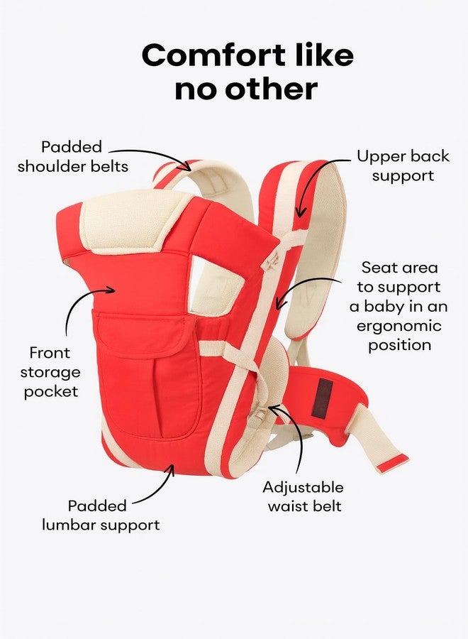 SHEMOK 4-in-1 Baby Carrier Bag - Adjustable Hands-Free Baby Carry Bag for 0 to 3 Year Baby, New Born Baby Carrier & Kangaroo Bag with Safety Belt (Red) - Image 2