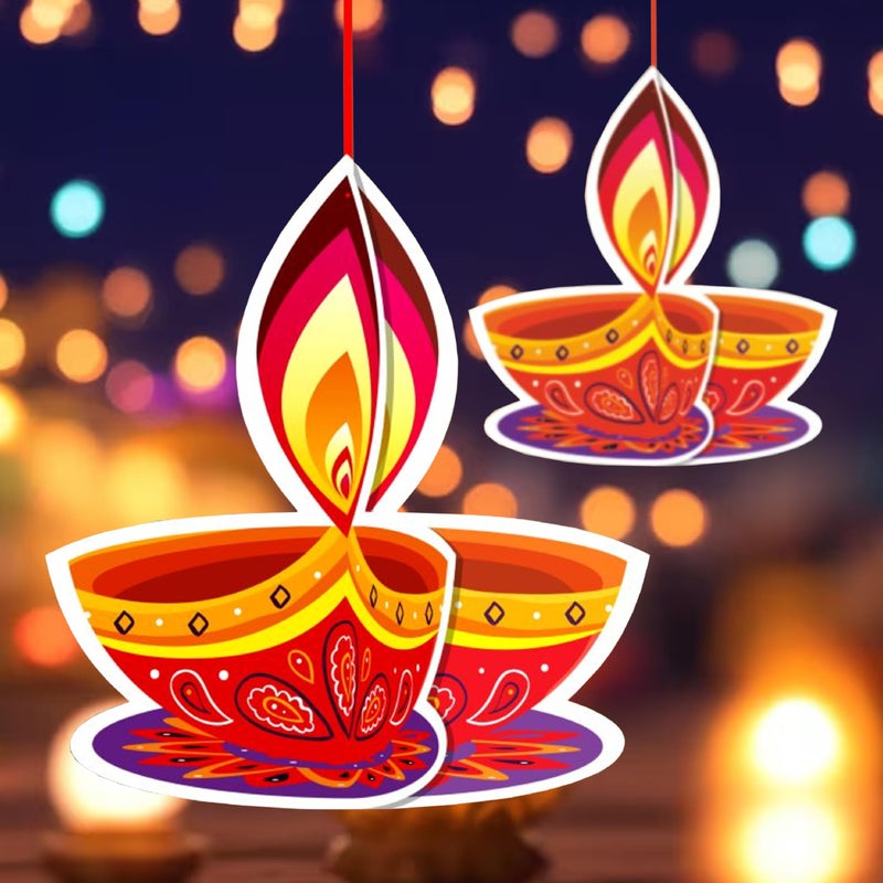TOYXE Ceiling Hanging 3D Deepak Dual Sided Printed for Diwali Decoration Set of 5 Pcs - Image 5