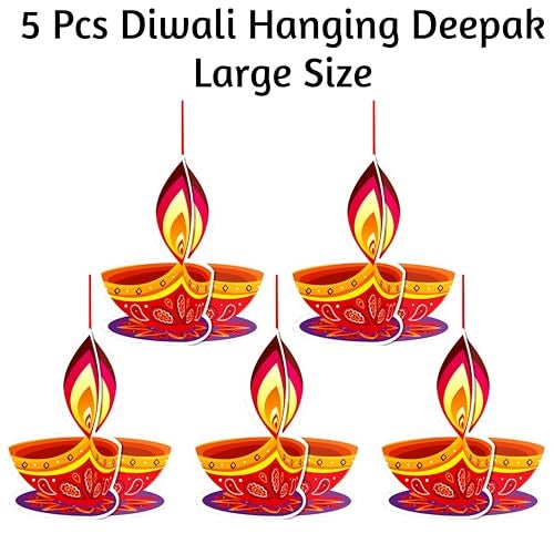 TOYXE Ceiling Hanging 3D Deepak Dual Sided Printed for Diwali Decoration Set of 5 Pcs - Image 3