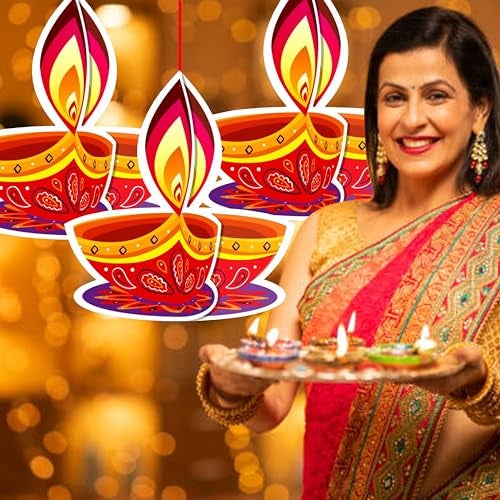 TOYXE Ceiling Hanging 3D Deepak Dual Sided Printed for Diwali Decoration Set of 5 Pcs - Image 2
