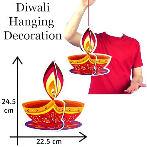 TOYXE Ceiling Hanging 3D Deepak Dual Sided Printed for Diwali Decoration Set of 5 Pcs - Image 4