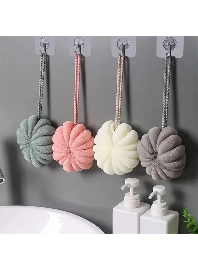 Pink Bath Bubble Ball Exfoliating Scrubber Non Slip Handle Mesh Body Scrub And Shower Sponge - Image 1