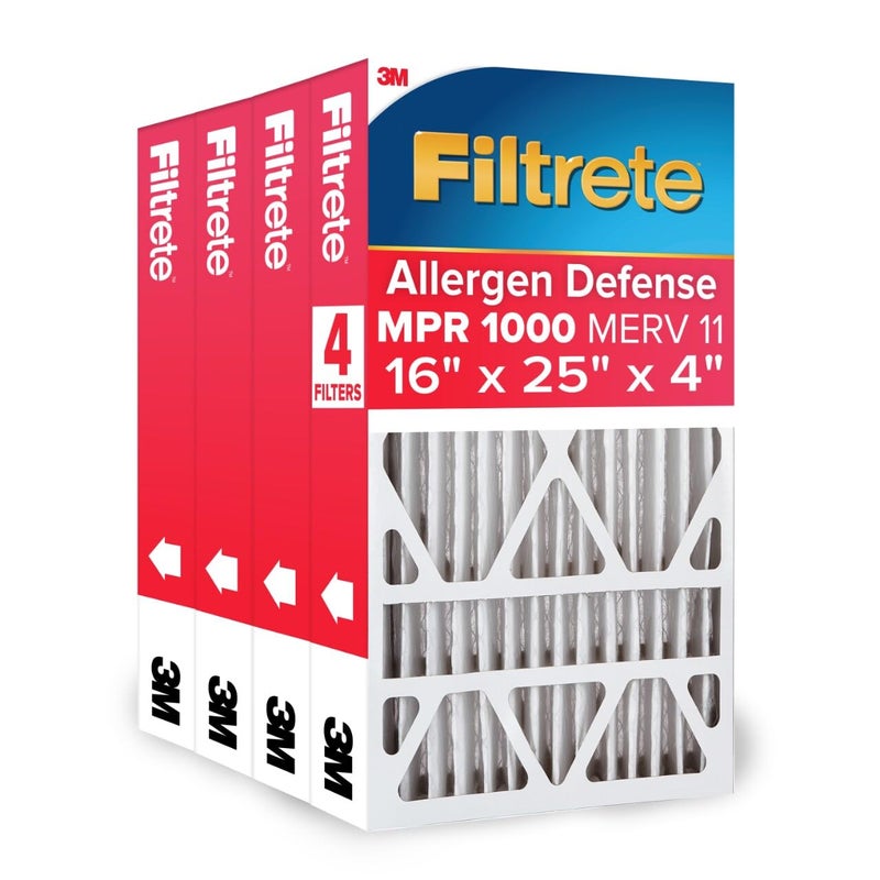 Filtrete 16x25x4 AC Furnace Air Filter MPR 1000 MERV 11 Fits Lennox Honeywell Devices Allergen Defense Electrostatic Air Cleaning Filter 4Pack actual size 1588 x 2456 x 431
