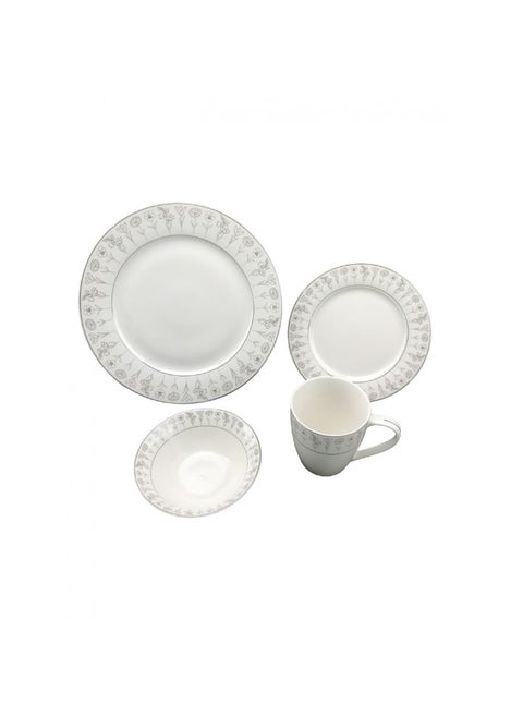 Youthful Bite Sparkle 16 Piece New Bone China Dinner Set Elegant Dinnerware for 4 Stylish Plates Bowls and Mugs Perfect for Formal Dining & Home Entertaining