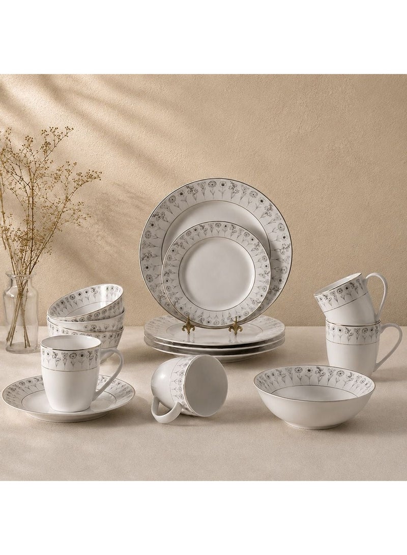 DANUBE HOME Youthful Bite Sparkle 16 Piece New Bone China Dinner Set Elegant Dinnerware for 4 Stylish Plates Bowls and Mugs Perfect for Formal Dining & Home Entertaining - Image 1