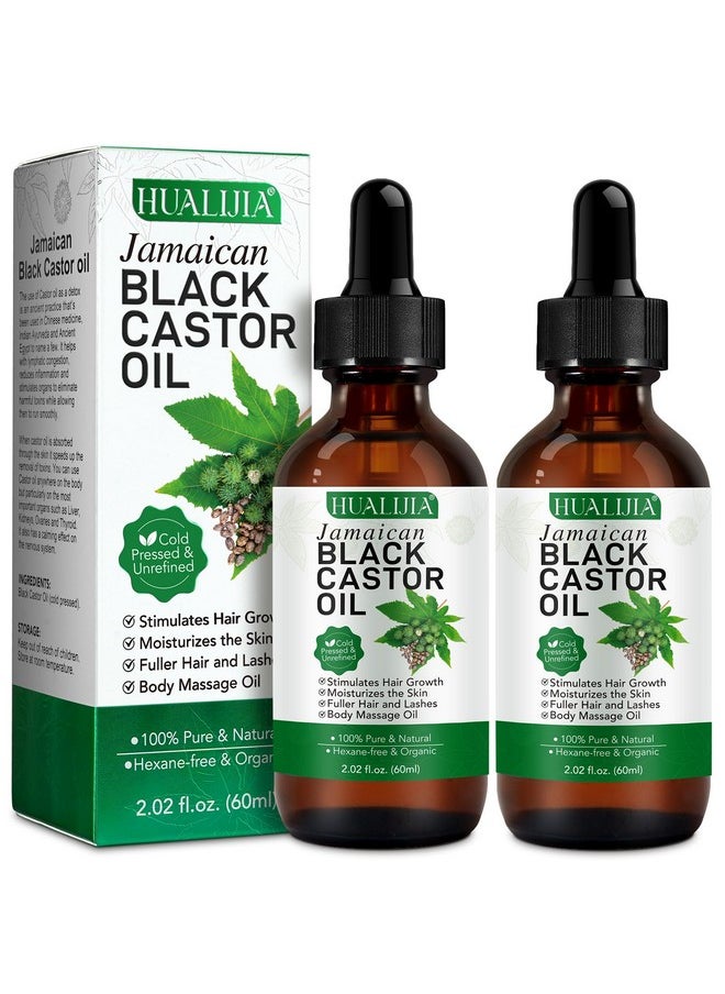 HUALIJIA - Castor Oil (2Pack), Jamaican Black Castor Oil Organic Cold Presse Glass Bottle, Castor Oil For Hair And Eyelashes Growth, Skin Moisturizer And Body Massag Oil, Hexane Free, 2.02 Fl Oz - Image 1