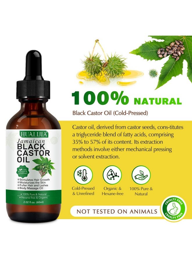 HUALIJIA - Castor Oil (2Pack), Jamaican Black Castor Oil Organic Cold Presse Glass Bottle, Castor Oil For Hair And Eyelashes Growth, Skin Moisturizer And Body Massag Oil, Hexane Free, 2.02 Fl Oz - Image 1