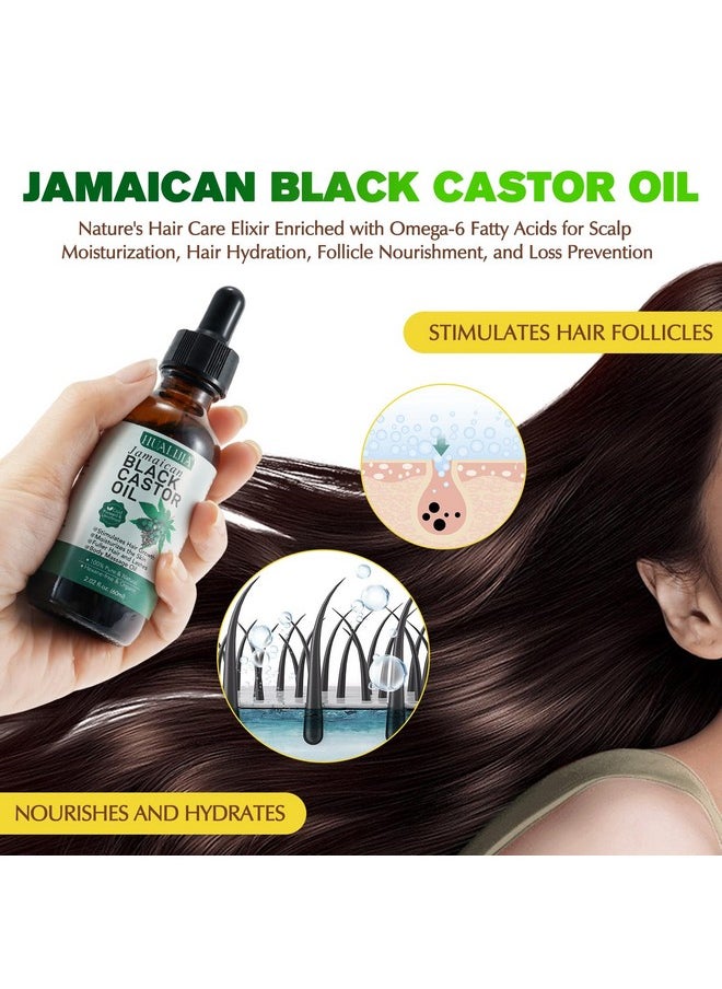 HUALIJIA - Castor Oil (2Pack), Jamaican Black Castor Oil Organic Cold Presse Glass Bottle, Castor Oil For Hair And Eyelashes Growth, Skin Moisturizer And Body Massag Oil, Hexane Free, 2.02 Fl Oz - Image 1