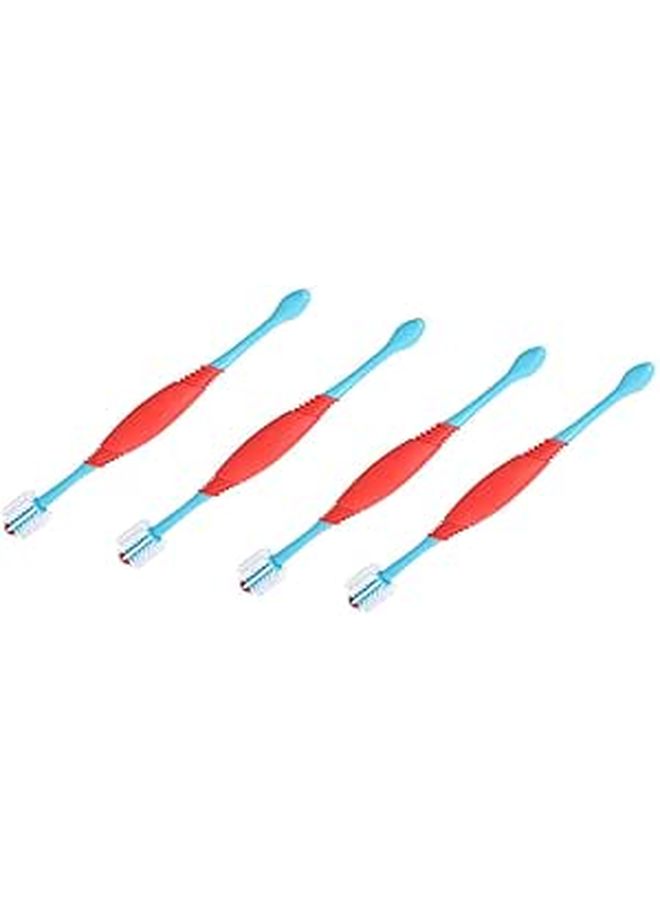 4pcs Dual Head Pet Toothbrushes Soft Bristles Long Handle Anti Slip Grip Teeth Cleaning Oral Care - Image 1