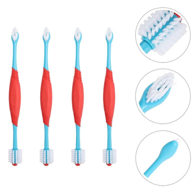 4pcs Dual Head Pet Toothbrushes Soft Bristles Long Handle Anti Slip Grip Teeth Cleaning Oral Care - Image 3