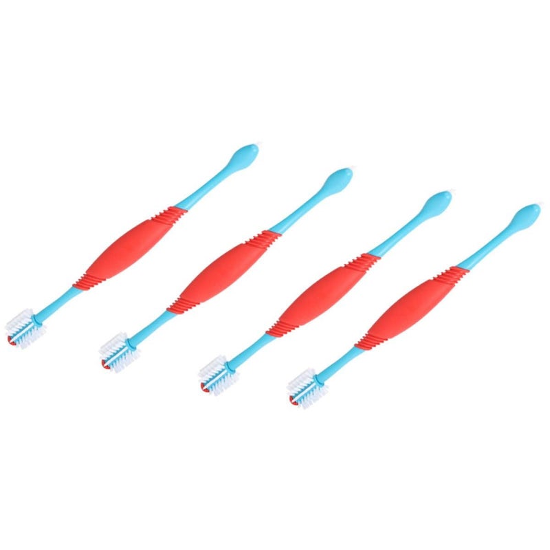 4pcs Dual Head Pet Toothbrushes Soft Bristles Long Handle Anti Slip Grip Teeth Cleaning Oral Care - Image 2