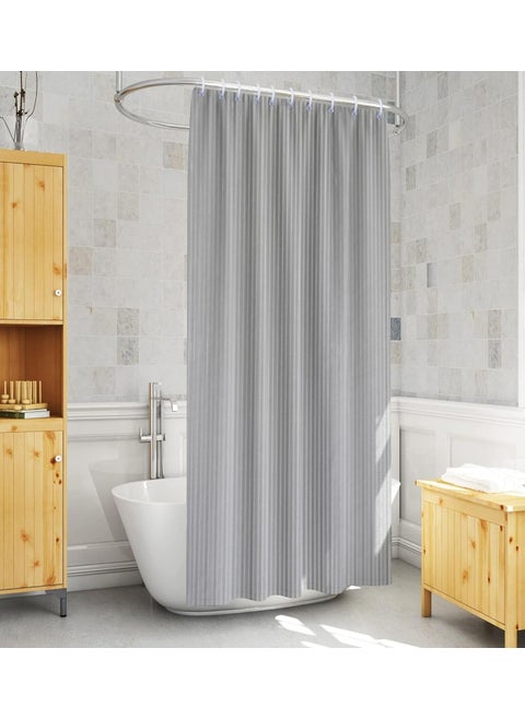 Ambbi Collections Polyvinyl Chloride Striped Shower Curtain Polyester Waterproof 7x45 ft with Hooks PVCfor Washroom Balcony for Rain 12 Eyelet Hooks 7 ft W x 45 Ft H Pk of 2 Grey