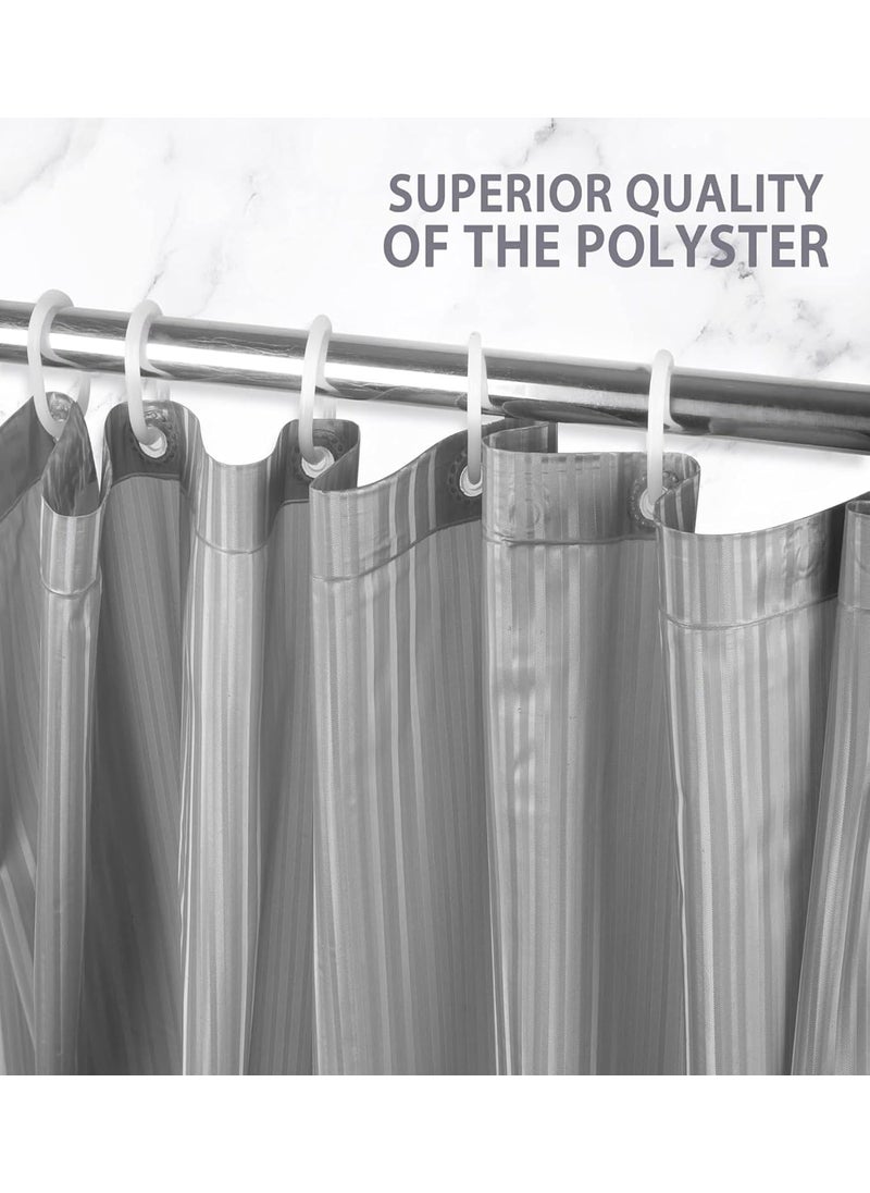 Ambbi Collections - Ambbi Collections Polyvinyl Chloride Striped Shower Curtain Polyester Waterproof 7x45 ft with Hooks PVCfor Washroom Balcony for Rain 12 Eyelet Hooks 7 ft W x 45 Ft H Pk of 2 Grey - Image 1