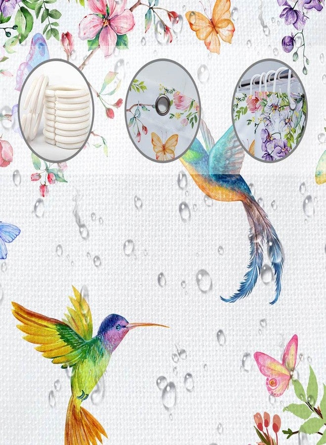 Juirnost ستارة حمام Juirnost Spring Hummingbird للحمام - ستارة حمام مزينة بالزهور والطيور مع 12 خطافًا - قماش بوليستر متين قابل للغسل - 72 بوصة × 72 بوصة - Image 4