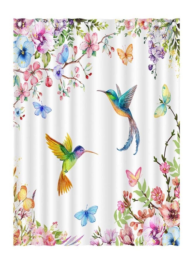 Juirnost ستارة حمام Juirnost Spring Hummingbird للحمام - ستارة حمام مزينة بالزهور والطيور مع 12 خطافًا - قماش بوليستر متين قابل للغسل - 72 بوصة × 72 بوصة - Image 1