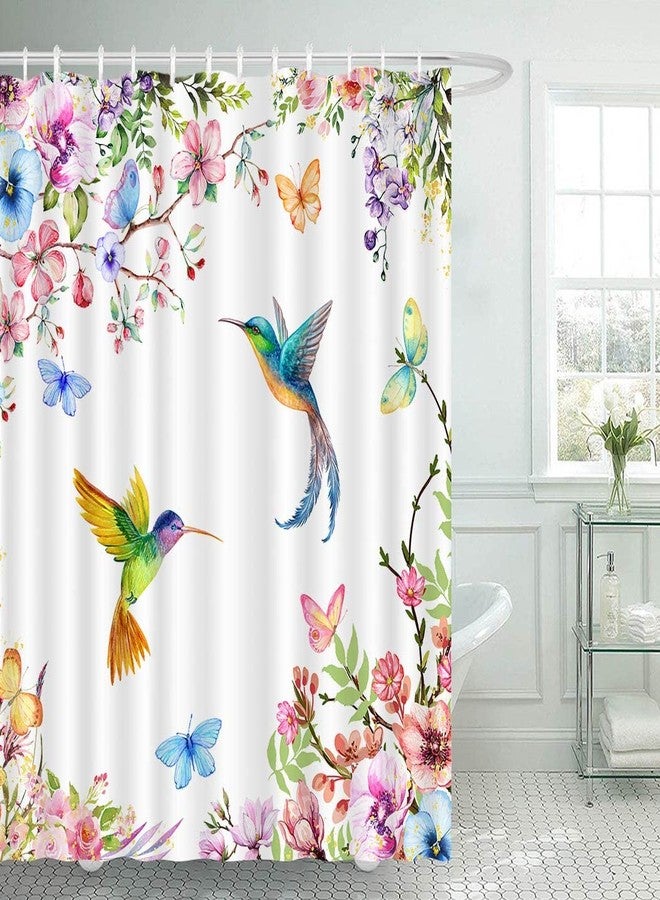 Juirnost ستارة حمام Juirnost Spring Hummingbird للحمام - ستارة حمام مزينة بالزهور والطيور مع 12 خطافًا - قماش بوليستر متين قابل للغسل - 72 بوصة × 72 بوصة - Image 2