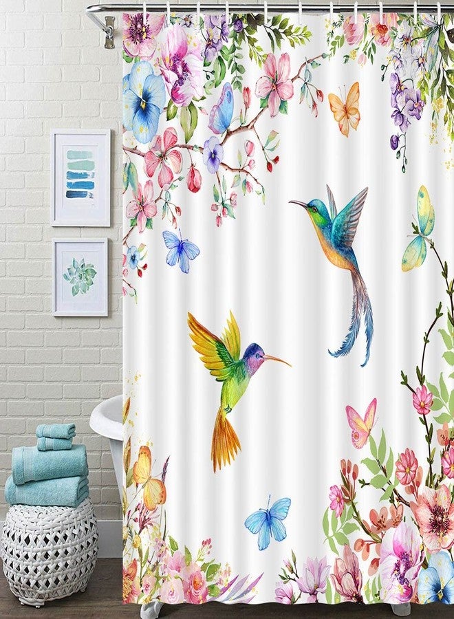 Juirnost ستارة حمام Juirnost Spring Hummingbird للحمام - ستارة حمام مزينة بالزهور والطيور مع 12 خطافًا - قماش بوليستر متين قابل للغسل - 72 بوصة × 72 بوصة - Image 5