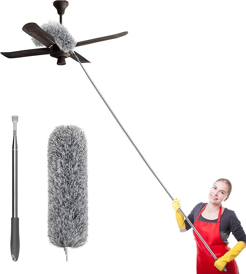 ALLISON CREATIVE Long Handle Microfiber Feather Fan Ceiling Duster for Dust Cleaning with extendable Pole 100 Inch with Anti Scratch Bendable Brush for Cleaning High roof Cobweb Stick (Fan Duster) - Image 1