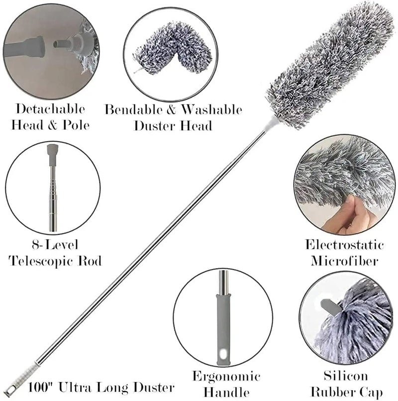 ALLISON CREATIVE Long Handle Microfiber Feather Fan Ceiling Duster for Dust Cleaning with extendable Pole 100 Inch with Anti Scratch Bendable Brush for Cleaning High roof Cobweb Stick (Fan Duster) - Image 5