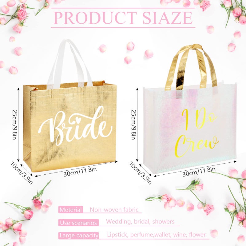 Cindeer 12 Pcs Let's Go Girls Bridesmaid Bags Holographic Bachelorette Gift Bags Glossy Reusable Grocery Bags Retro Disco Cowgirl Bags for Bridal Western Party Favors(Gold  I Do Crew) - Image 4