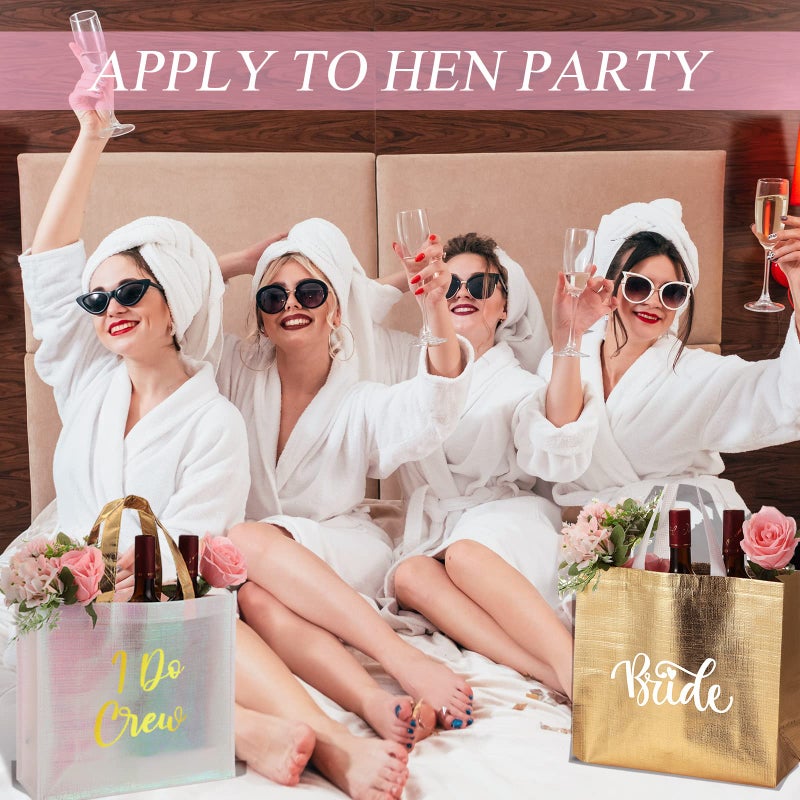 Cindeer 12 Pcs Let's Go Girls Bridesmaid Bags Holographic Bachelorette Gift Bags Glossy Reusable Grocery Bags Retro Disco Cowgirl Bags for Bridal Western Party Favors(Gold  I Do Crew) - Image 2