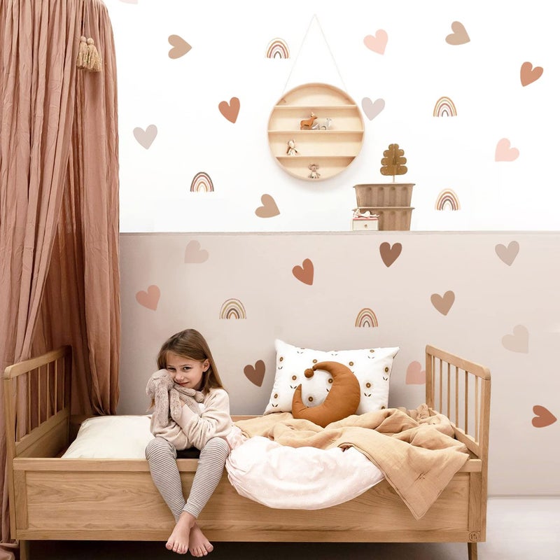 FUNLIFE ملصقات حائط قوس قزح صغيرة من فن لايف، قابلة للإزالة واللصق، ملصق حائط ملون ذاتي اللصق لتزيين غرفة نوم الفتيات، ملصق قلوب بوهيمية لتزيين غرفة الأطفال، قوس قزح وقلوب بوهيمية - Image 1